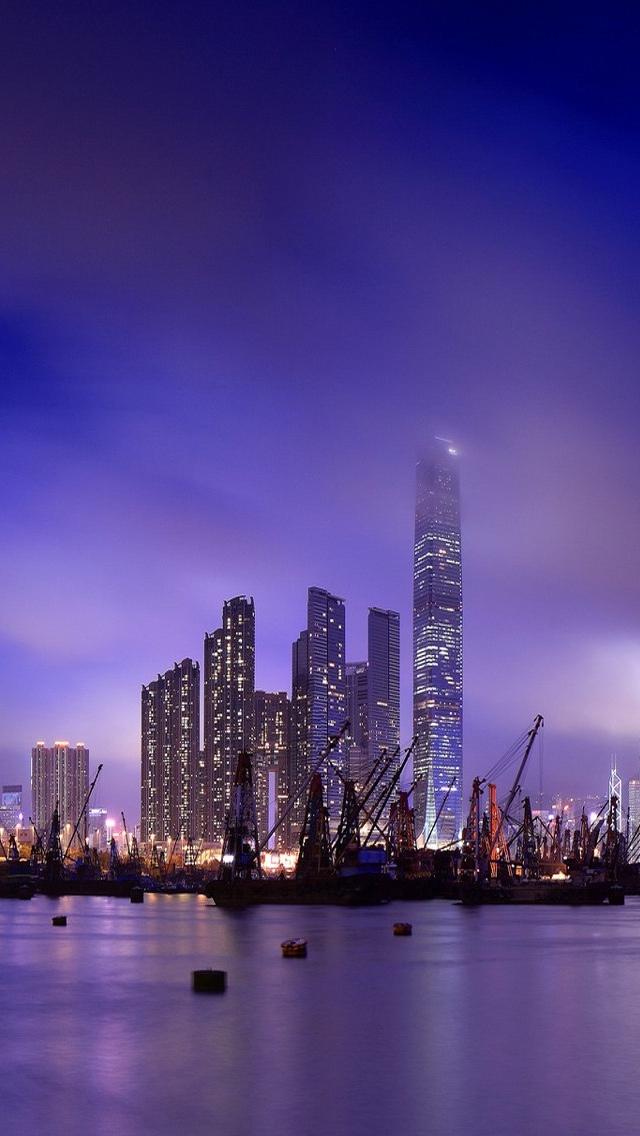 Hong Kong at night views iPhone 5 wallpaper 640*1136