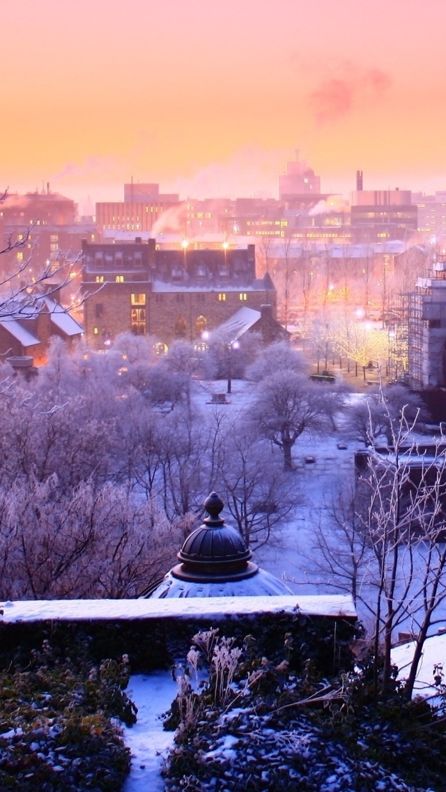 Winter City view iPhone 5 wallpaper 640*1136