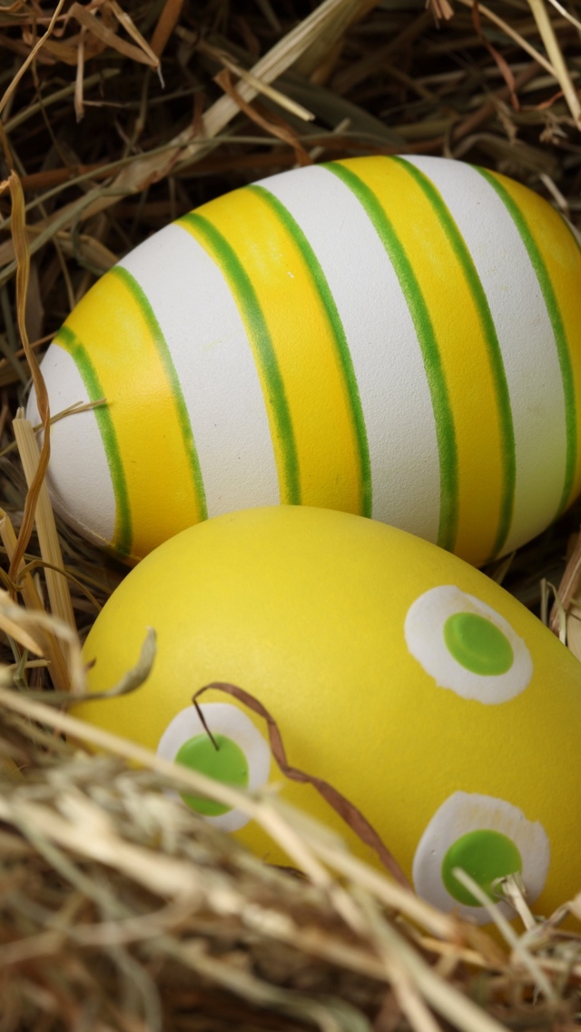 Easter Eggs on hay iPhone 5 wallpaper 640*1136