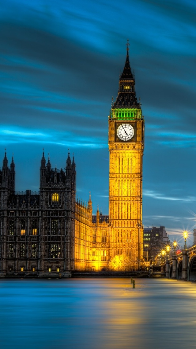 London Palace of Westminster at night iPhone 5 wallpaper 640*1136